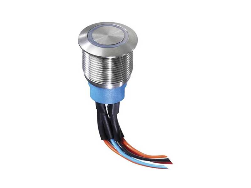 Bouton poussoir inverseur - led bleue 12V - ø19mm